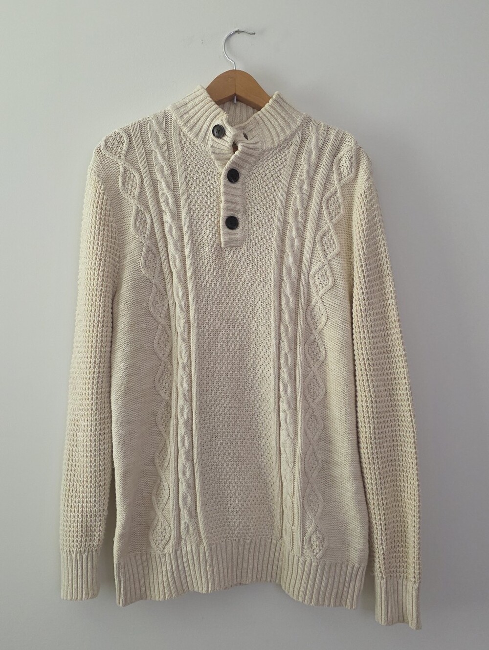 Cableknit Cotton Mockneck Button Sweater Fisherman Core Preppy 90s Womens XL